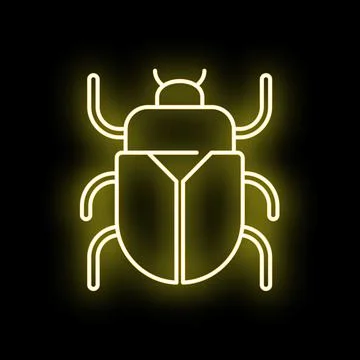 Yellow neon beetle bug icon glowing in dark 库存插图