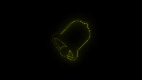 Yellow neon bell notification icon animation on black background. Abstract .. Stock Footage 340243297