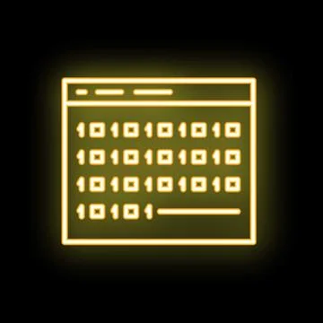 Yellow neon binary code inside browser window on black background イラスト素材