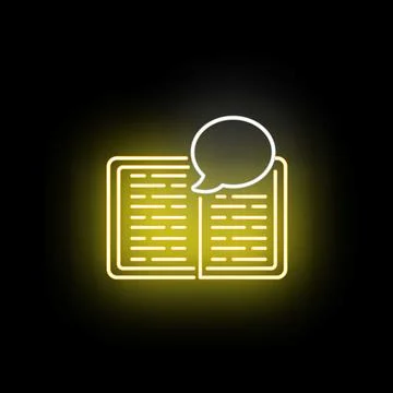 Yellow neon book with speech bubble icon Stock Illustration