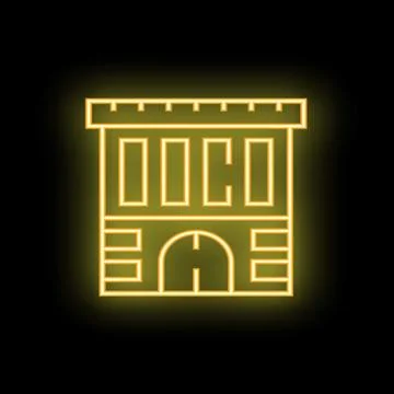 Yellow neon building facade shining on black background Ilustración de archivo