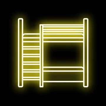 Yellow neon bunk bed glowing icon Stock Illustration