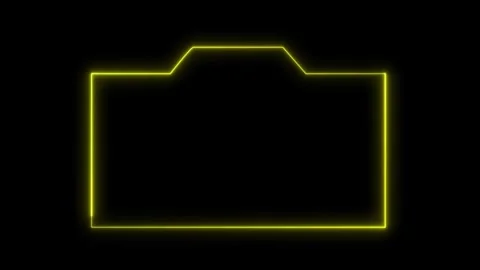 Yellow neon camera outline shape animation on black background for photogra.. Stock Footage 334157712