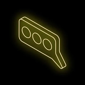 Yellow neon chat bubble with three dots on a black background Stock Illustration