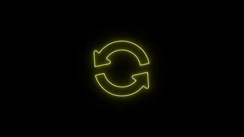 Yellow neon circle arrows loop animation on black background, loading icon .. Stock Footage 345548328