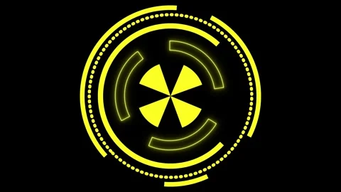 Yellow Neon Circular HUD Element with Central Cross Symbol on animated Blac.. Stock Footage 337363356