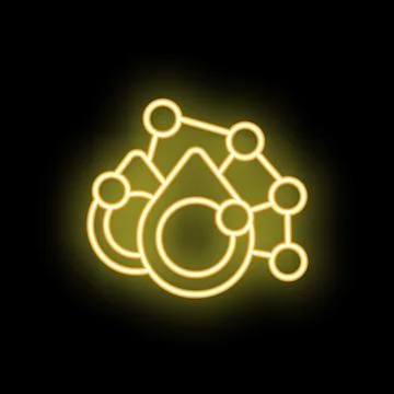 Yellow neon connected circular shapes on black background Stock Illustration