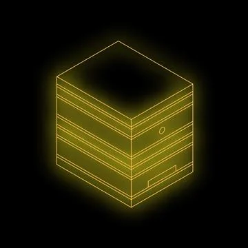 Yellow neon cpu cooler isometric right view on black background Stock Illustration