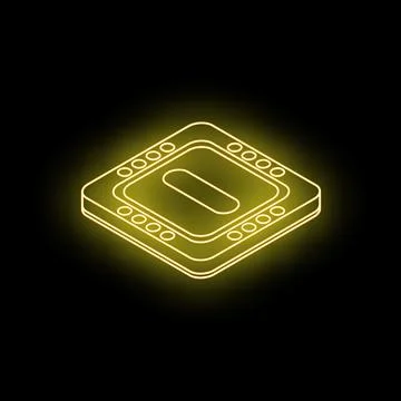 Yellow neon cpu glowing in the dark Stock Illustration