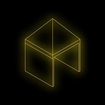 Yellow neon cube glowing on dark background Stock Illustration