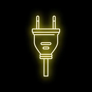 Yellow neon electric plug glowing on dark background Stock Illustration