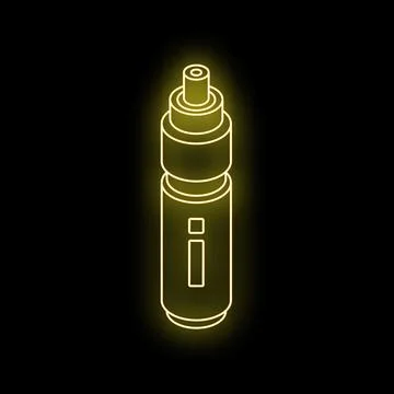 Yellow neon electronic cigarette emitting light on black background Illustrazione stock