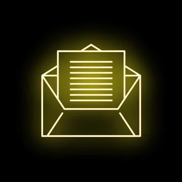 Yellow neon envelope icon sending communication message Stock Illustration
