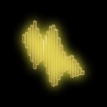 Yellow neon equalizer bars pulsating with music rhythm on black background Stockillustratie