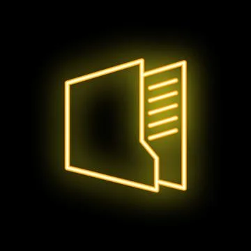Yellow neon folder icon glowing on black background Stock Illustration