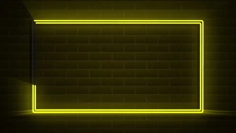 Yellow neon frame border background with glowing lines. Fluorescent sparkle or Stock Footage 151590285