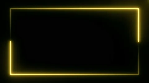 Yellow neon frame at the screen border formed by two moving lines on black Stock Footage 145858344