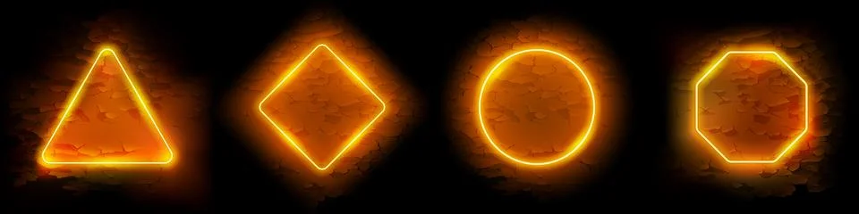 Yellow Neon Frames Set on Grunge Background Illustrazione stock