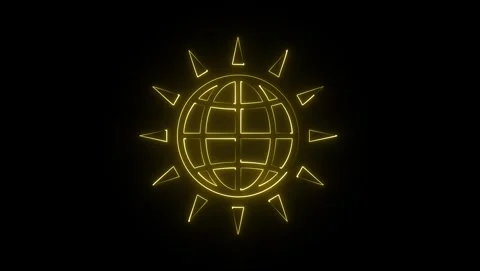 Yellow Neon Globe with Sun Rays Icon image stock Stock Footage 318053464