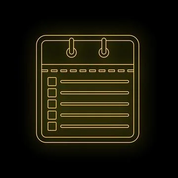 Yellow neon glowing checklist to do list icon Stock Illustration