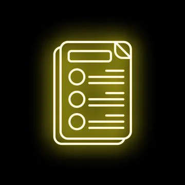 Yellow neon glowing checklist document icon concept Stock Illustration