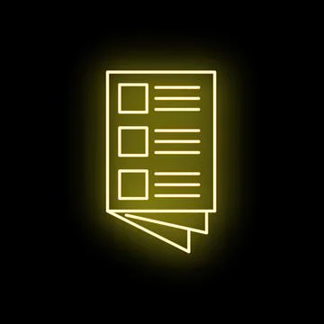 Yellow neon glowing checklist document icon for information 스톡 일러스트
