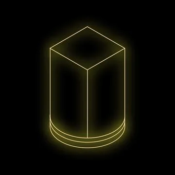 Yellow neon glowing cylinder with hexagonal top on black background Stock Illustration