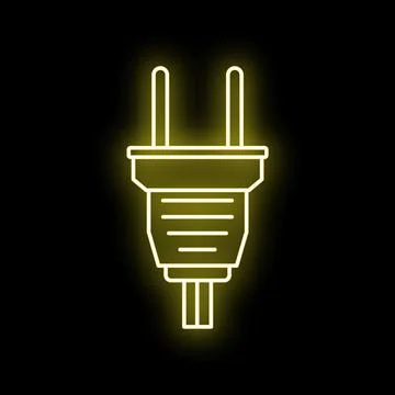 Yellow neon glowing electric plug outline Stock Illustration