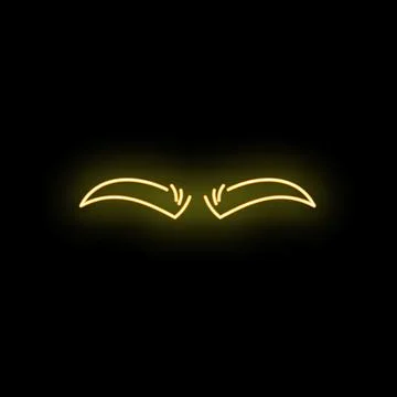 Yellow neon glowing eyebrows line drawing on black Stock Illustration