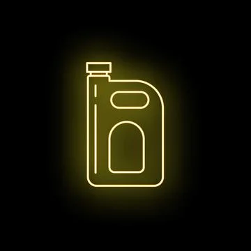 Yellow neon glowing fluid container line art icon Stock Illustration
