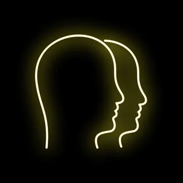 Yellow neon glowing human head outline profiles Stock Illustration