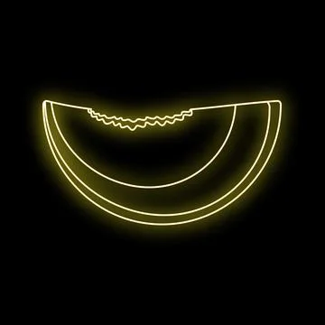 Yellow neon glowing melon slice on black Stock Illustration