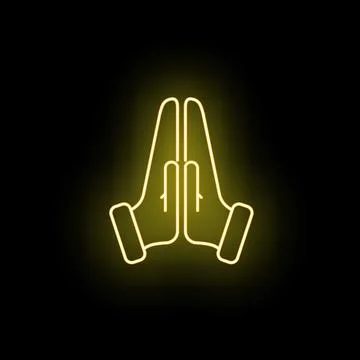 Yellow neon glowing praying hands symbol on black Stock Illustration