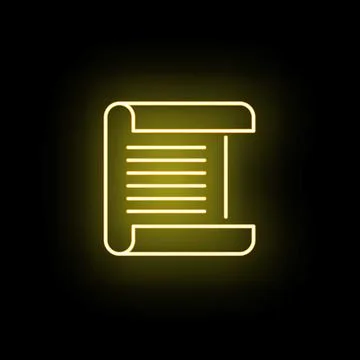 Yellow neon glowing scroll icon on a black background Illustrazione stock