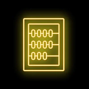 Yellow neon icon of an abacus counting frame glowing on a black background Stock Illustration