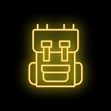 Yellow neon icon of a backpack glowing on a black background Stock Illustration