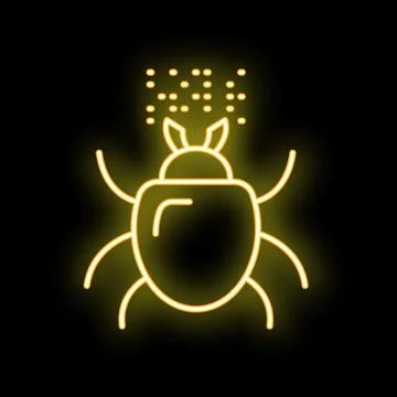 Yellow neon icon of a bug crawling leaving a digital trail Illustrazione stock