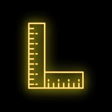 Yellow neon icon of a carpenter square glowing on a black background Stock Illustration