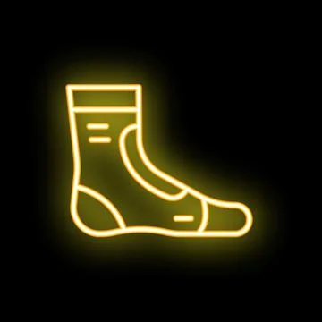 Yellow neon icon of a compression sock for sports and medical use Stock Illustration