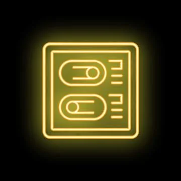 Yellow neon icon of a control panel with buttons and switches 스톡 일러스트