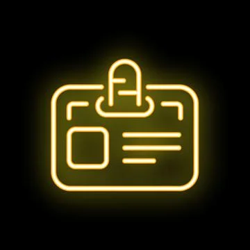 Yellow neon icon of identification card on black background Stock Illustration
