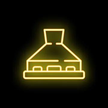 Yellow neon icon of a kitchen extractor hood glowing on black background Stock Illustration