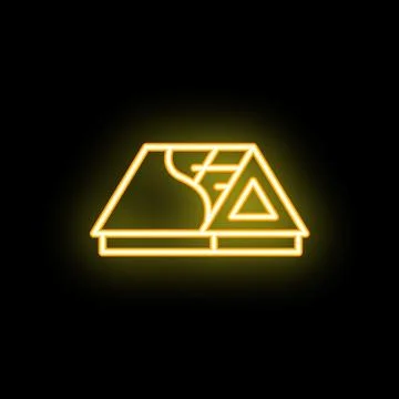 Yellow neon icon of map showing road to sea coast Illustrazione stock