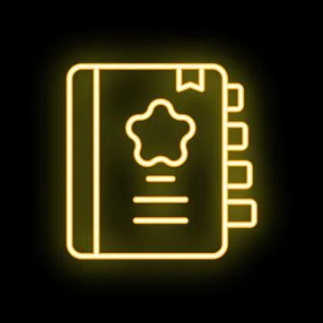 Yellow neon icon of a notebook for writing notes and ideas Stock Illustration