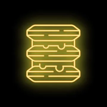 Yellow neon icon of server rack glowing on black background Stock Illustration