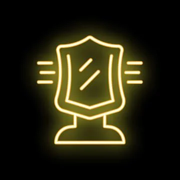 Yellow neon icon of a shield protecting user data Stock Illustration