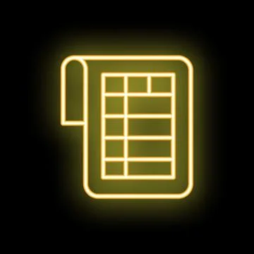 Yellow neon icon of spreadsheet document showing cells Stock Illustration