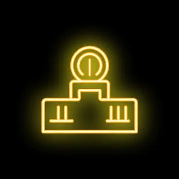 Yellow neon icon style first place trophy awarding winning on black backgroun Stock Illustration