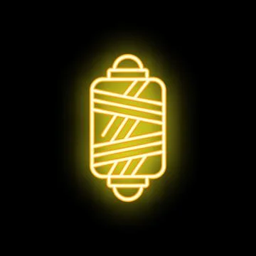 Yellow neon icon of thread spool glowing on black background 库存插图