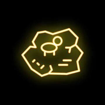Yellow neon icon of a treasure map showing the way to hidden riches Illustrazione stock